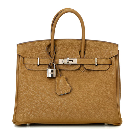 Sac Birkin 25 verso veau Togo AK Bronze Dore/Blue Brum Bag