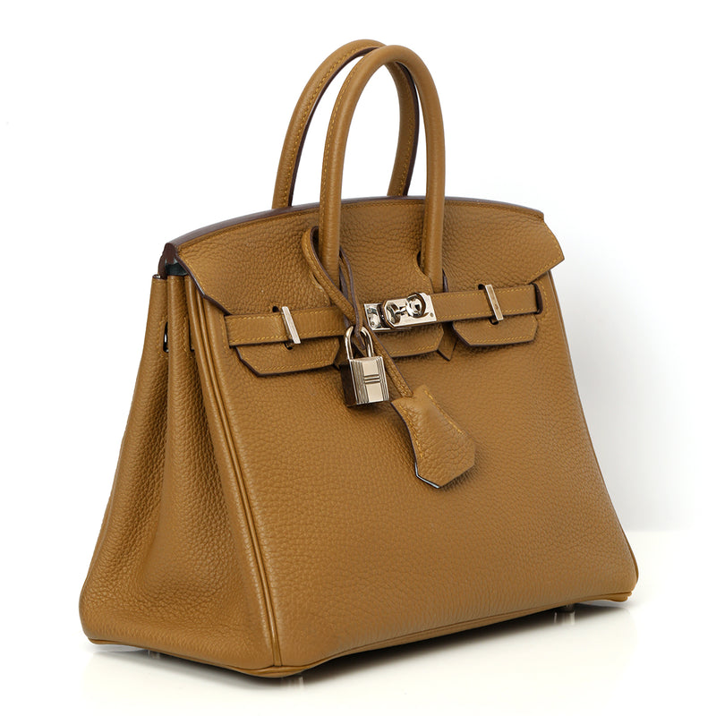Sac Birkin 25 verso veau Togo AK Bronze Dore/Blue Brum Bag