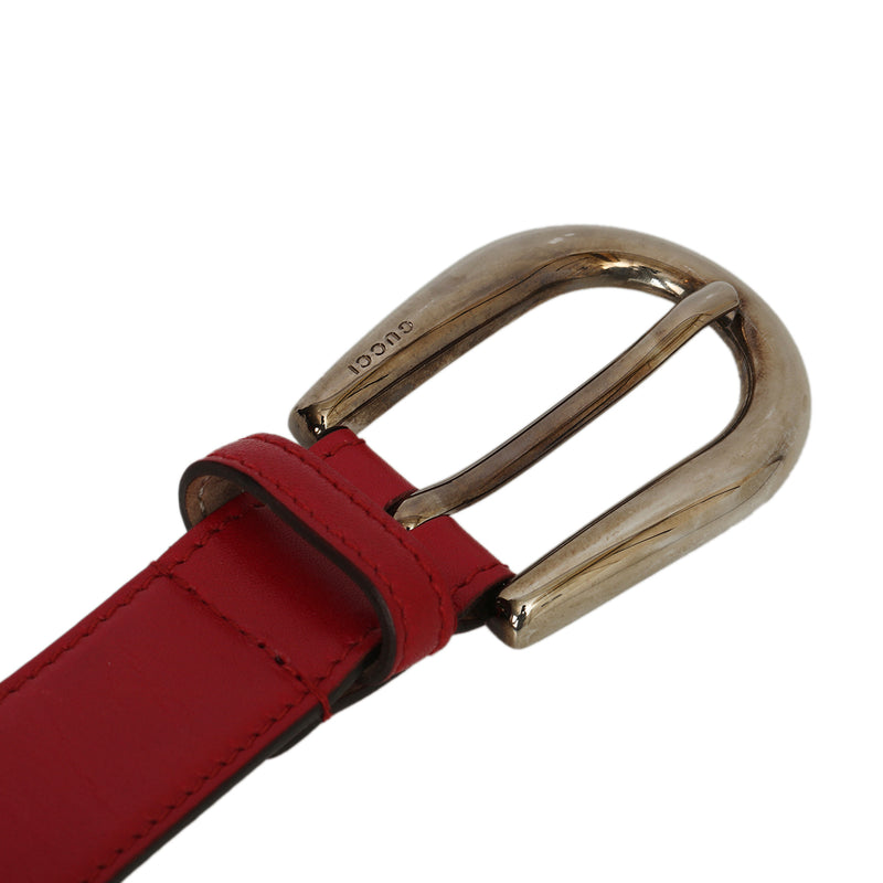 Red Leather Micro Guccissima Belt - 95/38