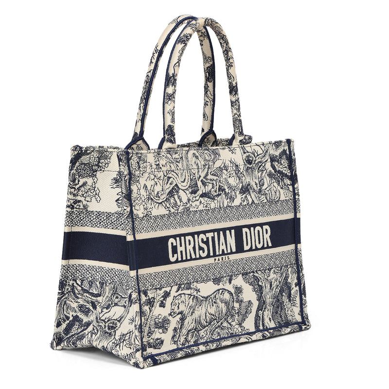 Book Tote Ecru And Blue Toile De Jouy Embroidery Medium