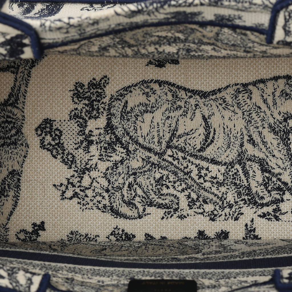 Book Tote Ecru And Blue Toile De Jouy Embroidery Medium