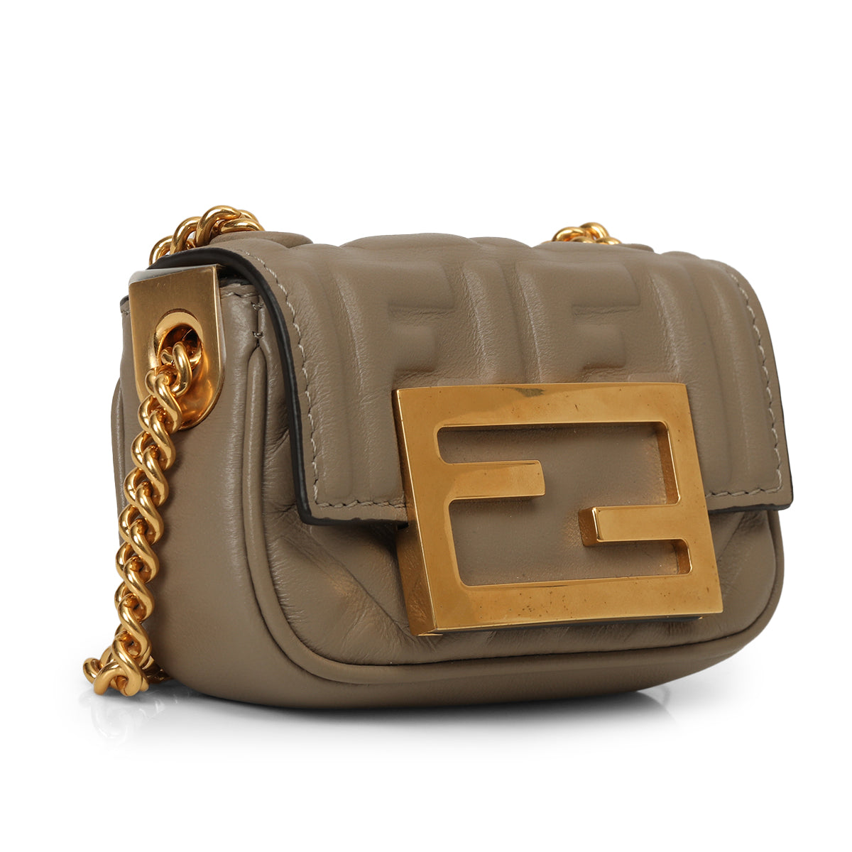 Beige Leather Nano Baguette Chain Sling Bag