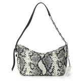 Snake Embossed Leather Baguette Shoulder Bag In White And Black One Size