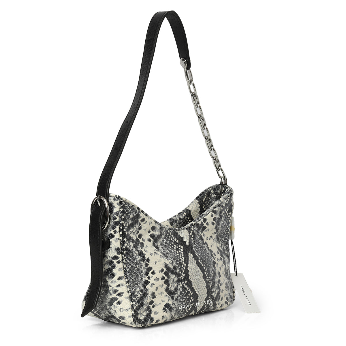 Snake Embossed Leather Baguette Shoulder Bag In White And Black One Size