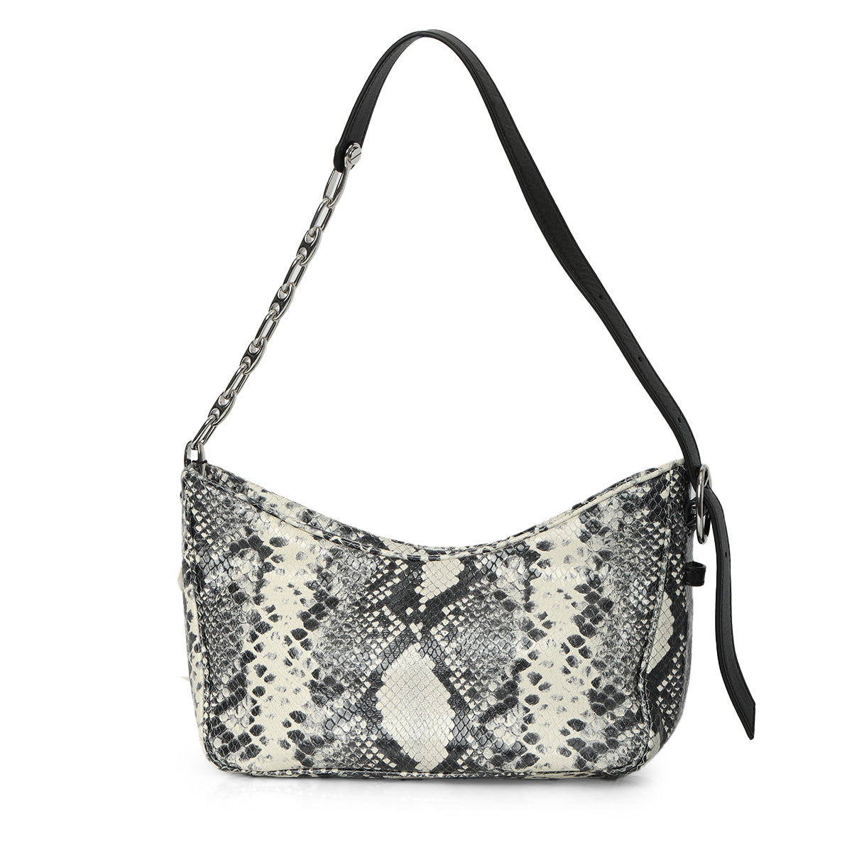 Snake Embossed Leather Baguette Shoulder Bag In White And Black One Size