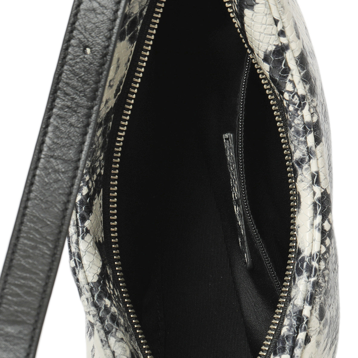 Snake Embossed Leather Baguette Shoulder Bag In White And Black One Size