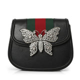 Black Leather Crystal Butterfly Linea Totem Shoulder Bag One Size