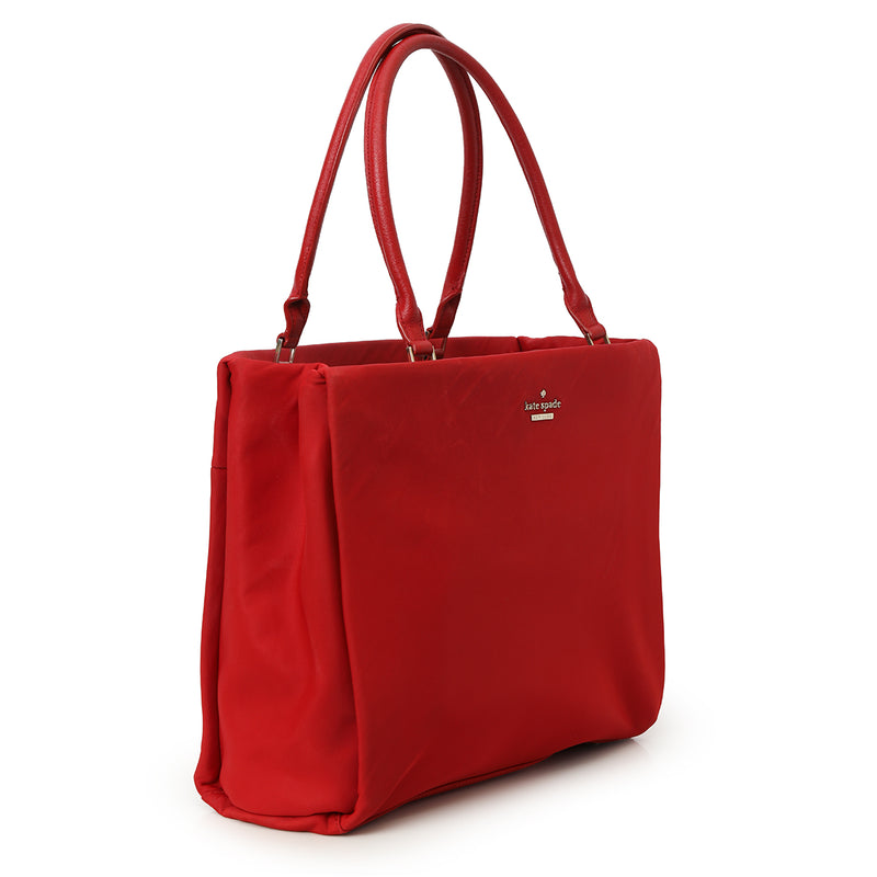 Red Nylon Leather Trim Tote