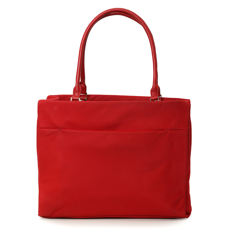 Red Nylon Leather Trim Tote