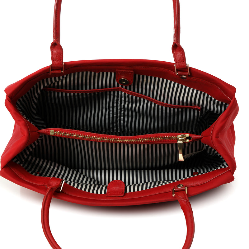 Red Nylon Leather Trim Tote