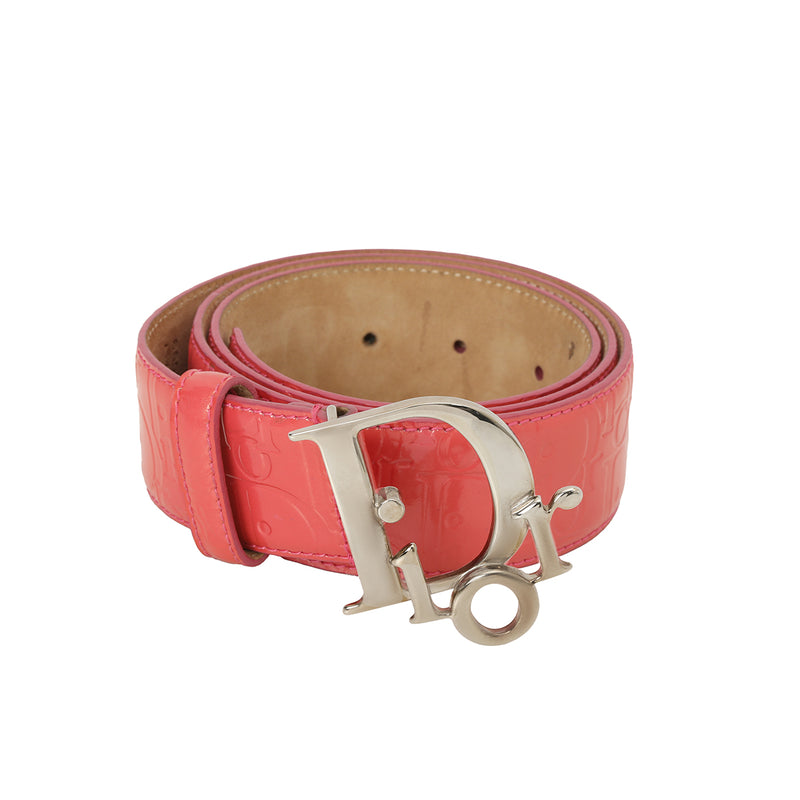 Preloved Christian Dior Pink Oblique Patent Leather Logo Buckle Belt Size: 90