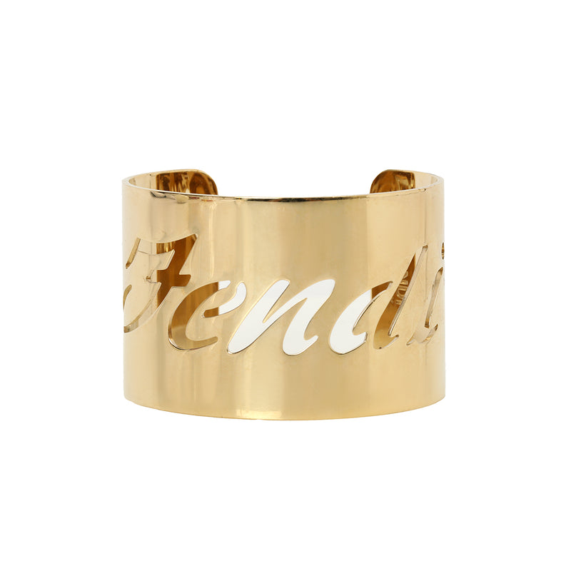 Fendi Gold Tone Signature Open Cuff Bracelet One Size