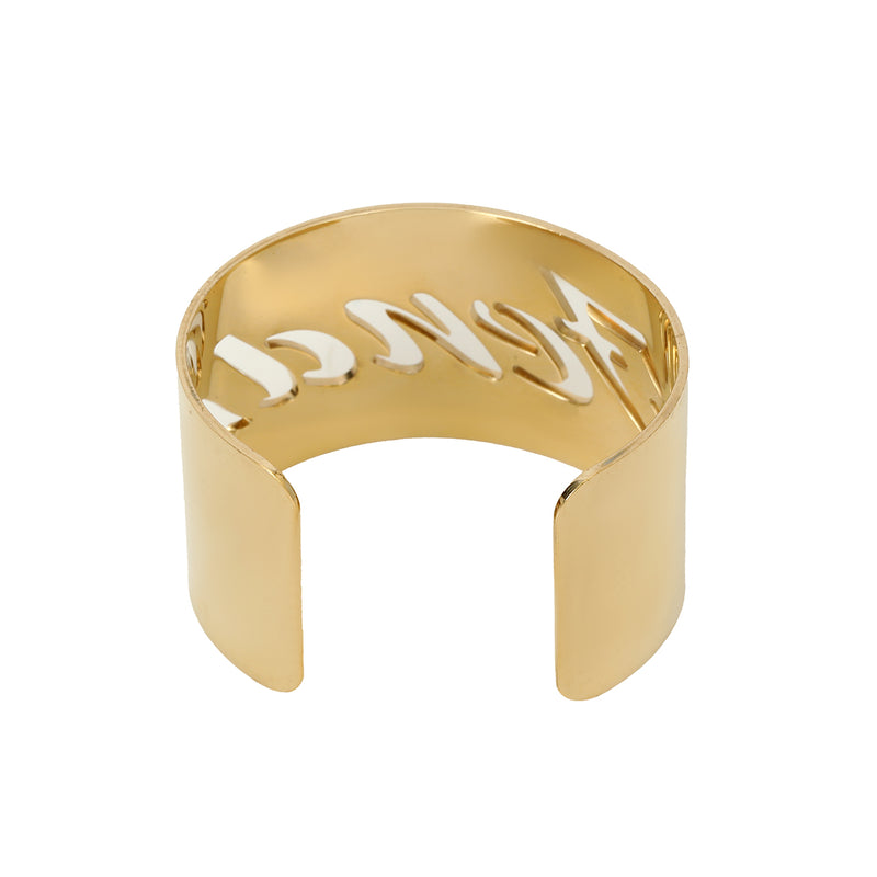 Women fendi gold tone signature open cuff bracelet one size price