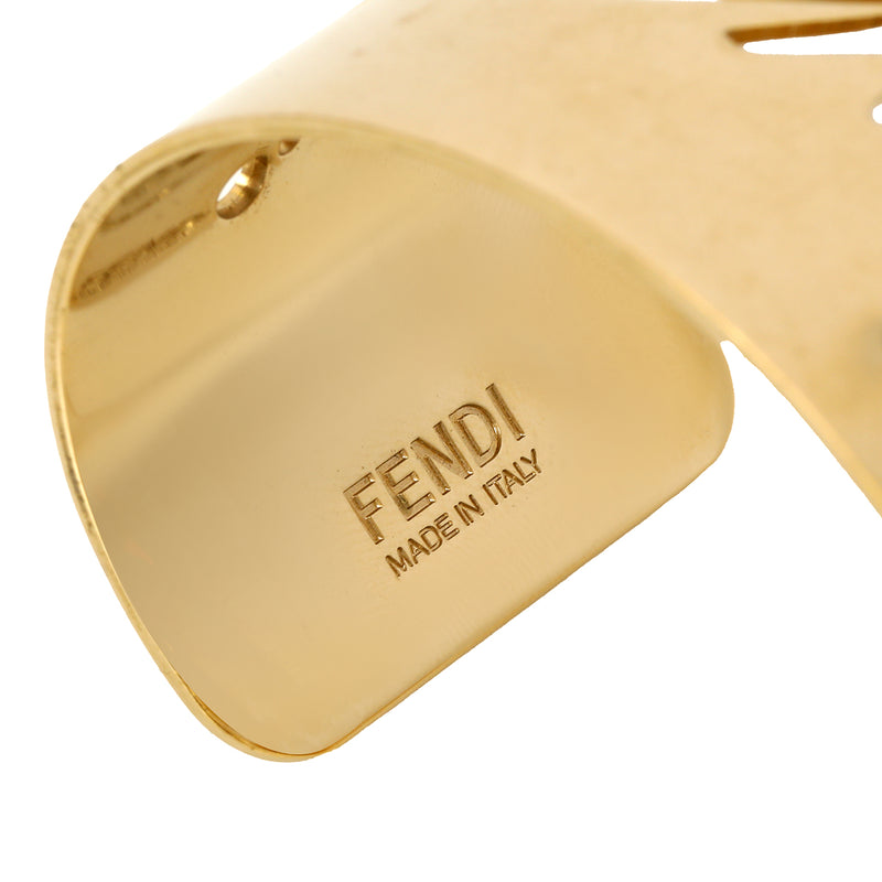 Women fendi gold tone signature open cuff bracelet one size