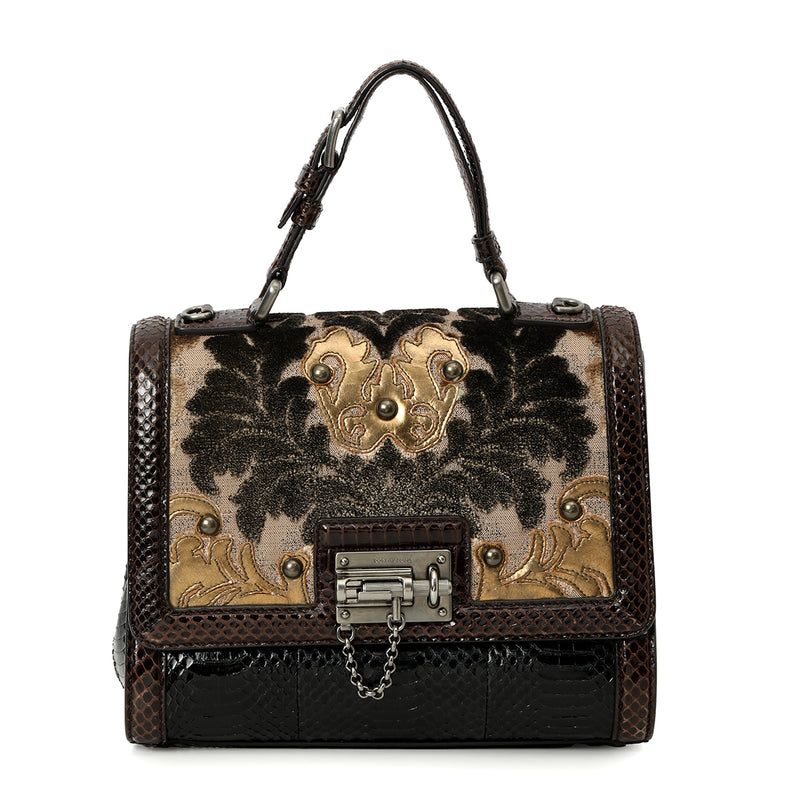 Pre-loved Dolce & Gabbana Brown Brocade And Python Monica Bag