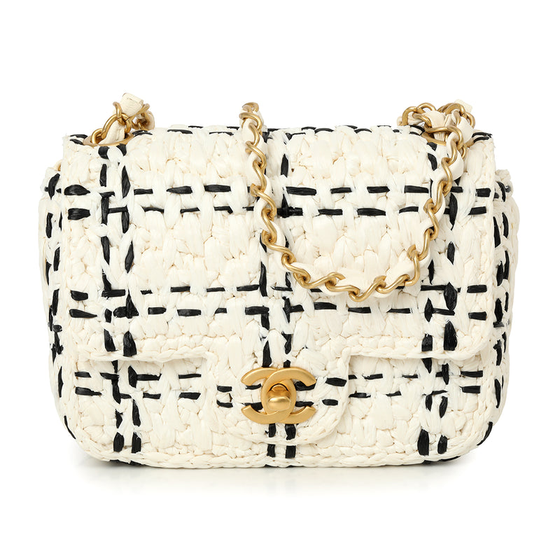 Chanel Mini Flap Bag In Raffia Effect Braided Tweed