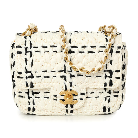 Mini Flap Bag In Raffia Effect Braided Tweed