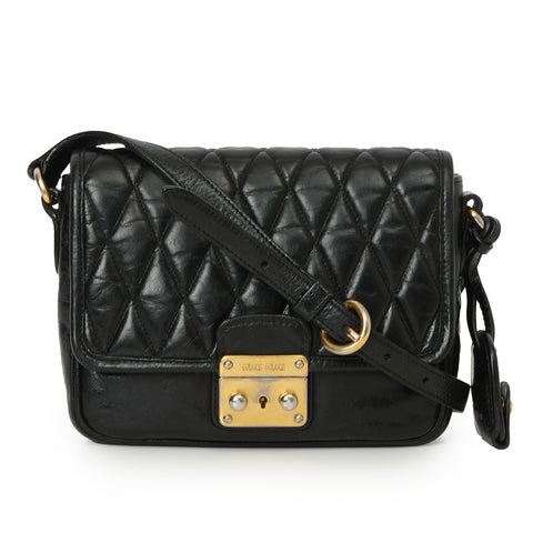 Black Vitello Shine Leather Pushlock Flap Crossbody Bag