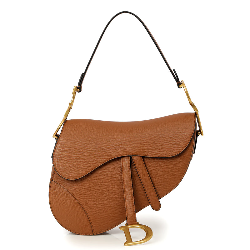 Classic Golden Saddle Bag In Grained Calfskin