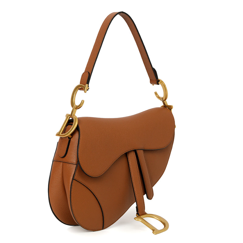 Classic Golden Saddle Bag In Grained Calfskin