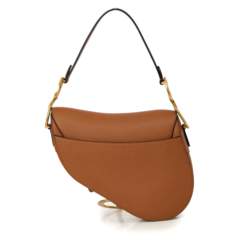 Classic Golden Saddle Bag In Grained Calfskin