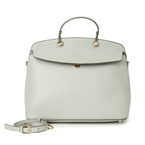 White Leather Small My Piper Top Handle Bag