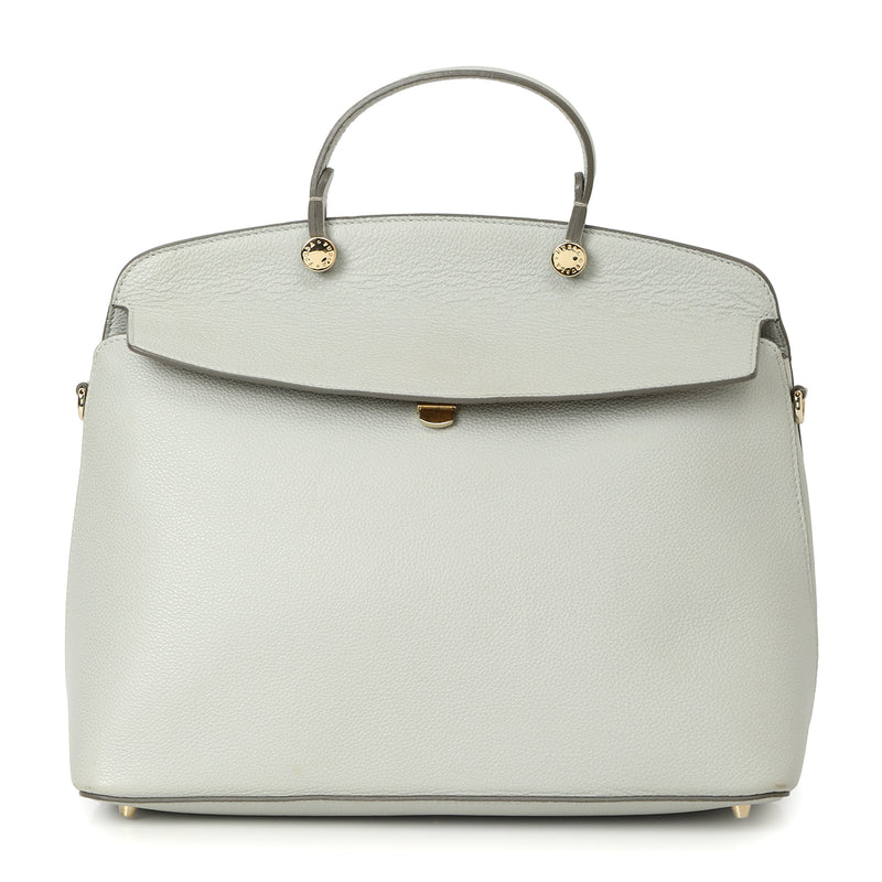White Leather Small My Piper Top Handle Bag