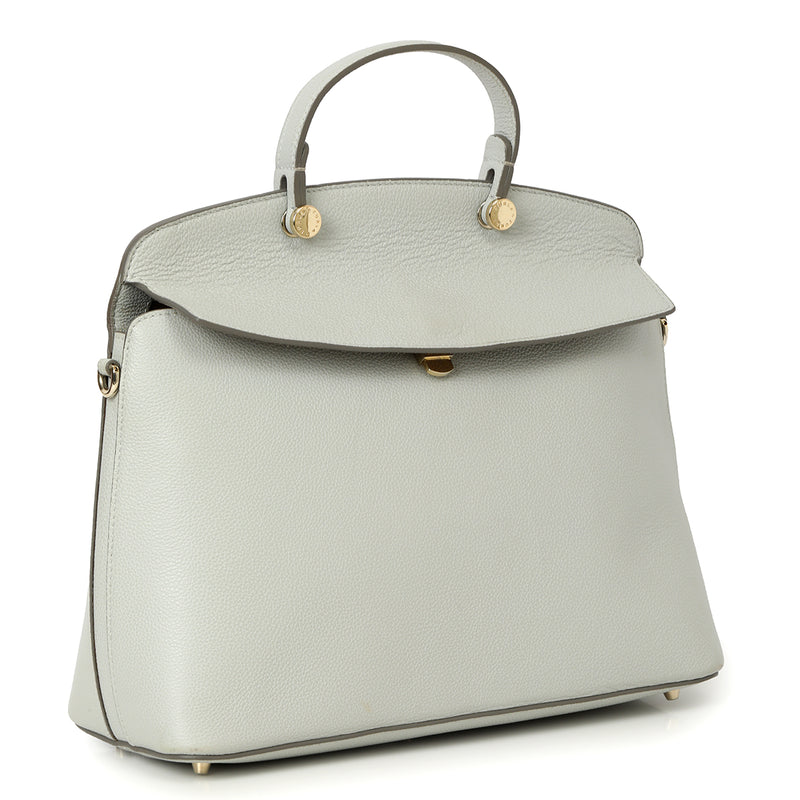 White Leather Small My Piper Top Handle Bag
