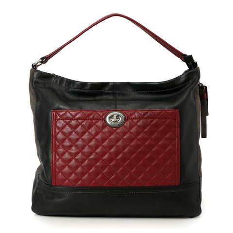 Colorblock Leather Quilted Bag - Black Large