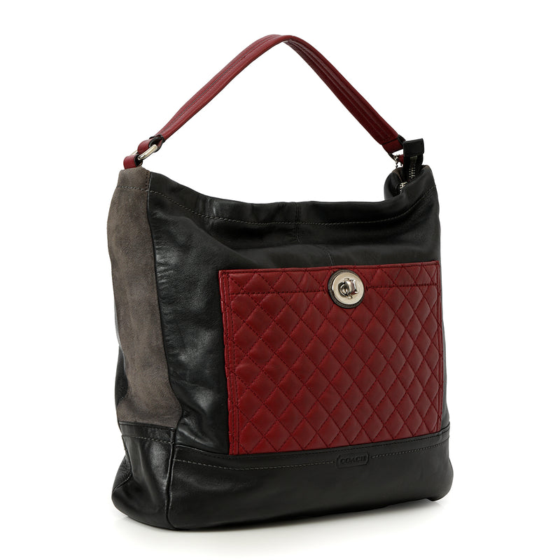 Women preloved coach colorblock leather quilted bag black large