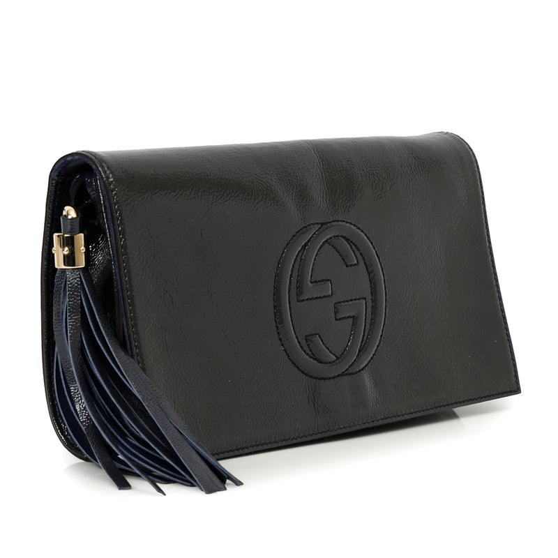 Gucci Blue Patent Leather Soho Disco Clutch One Size