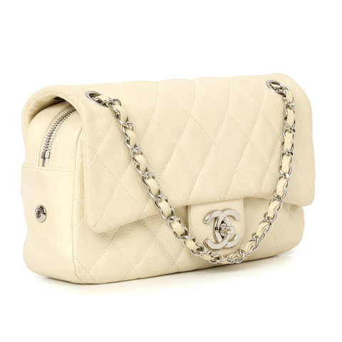 White Caviar Leather Easy Small Flap Shoulder Bag