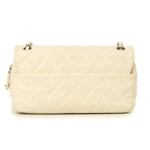 White Caviar Leather Easy Small Flap Shoulder Bag