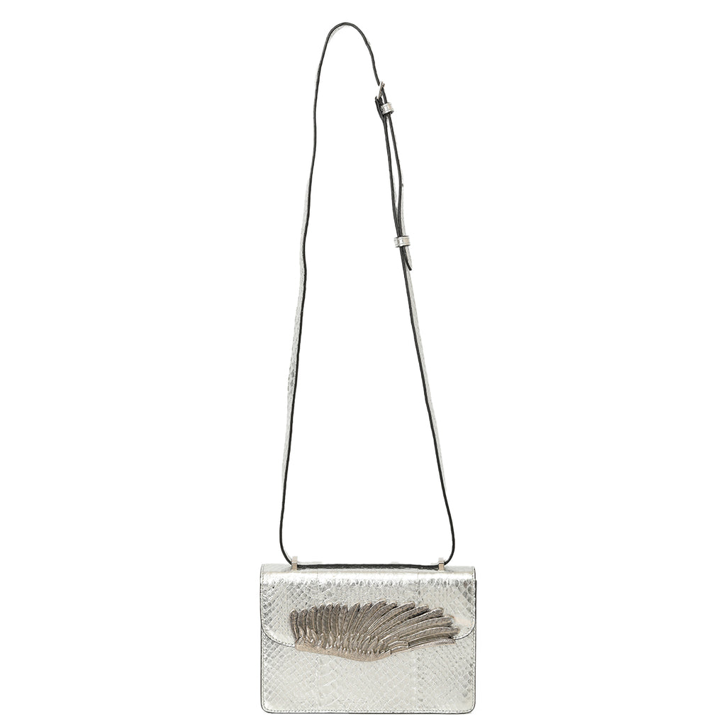 Shop Pre Owned Alexander McQueen Wing Metallic Embossed Snakeskin