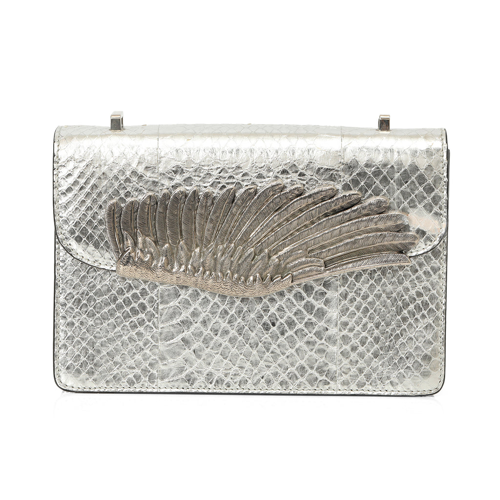 Shop Pre Owned Alexander McQueen Wing Metallic Embossed Snakeskin