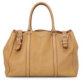 Prada Camel Vitello Daino Front Buckles Tote Large