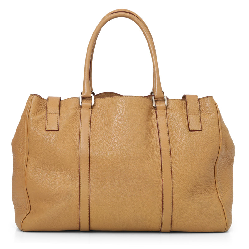 Prada Camel Vitello Daino Front Buckles Tote Large