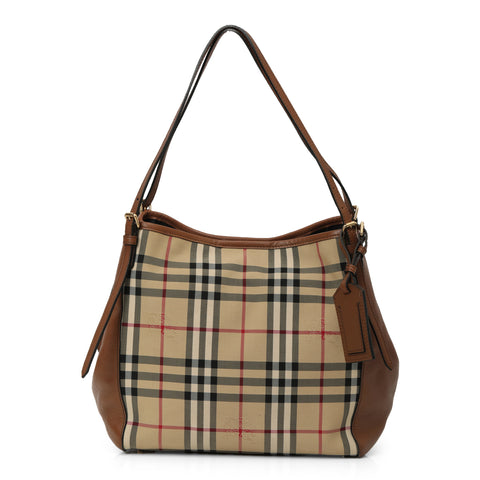 Tan Leather Horseferry Check Canvas Canterbury Tote One Size