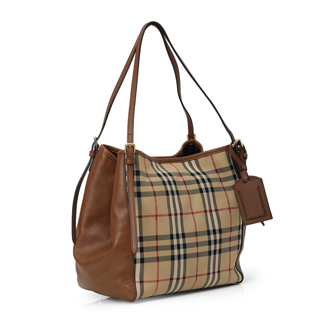 Tan Leather Horseferry Check Canvas Canterbury Tote One Size