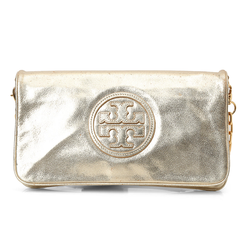 Pre-loved Tory Borch Reva Bombe Gold Clutch