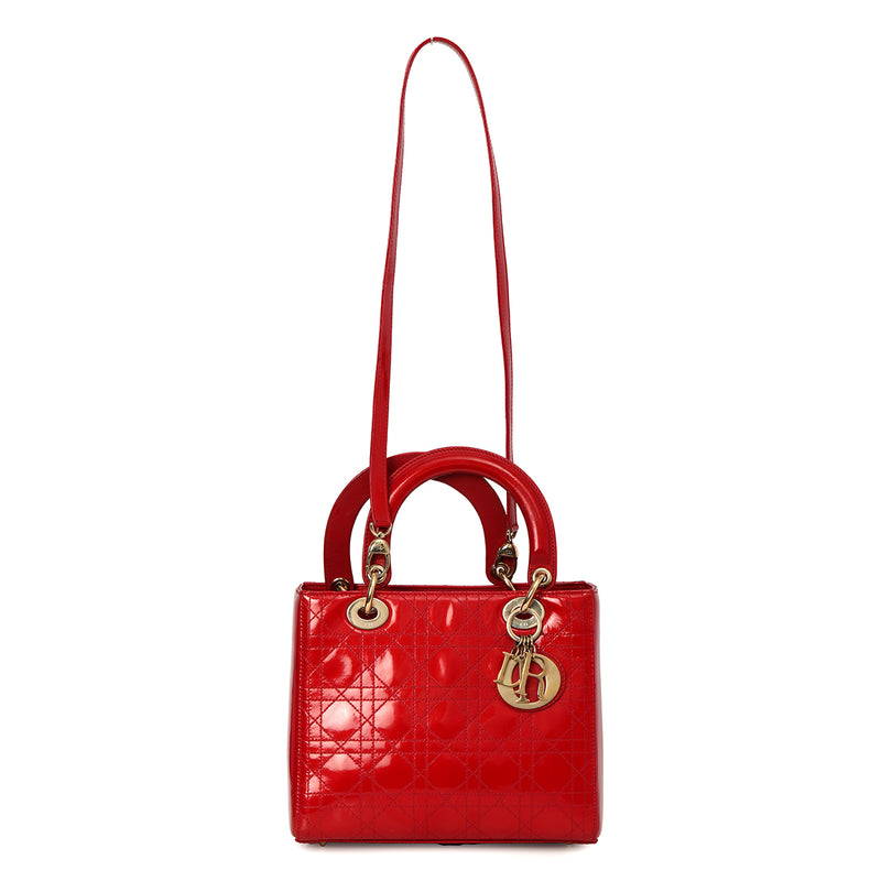 Red Cannage Patent Leather Medium Lady Dior Tote