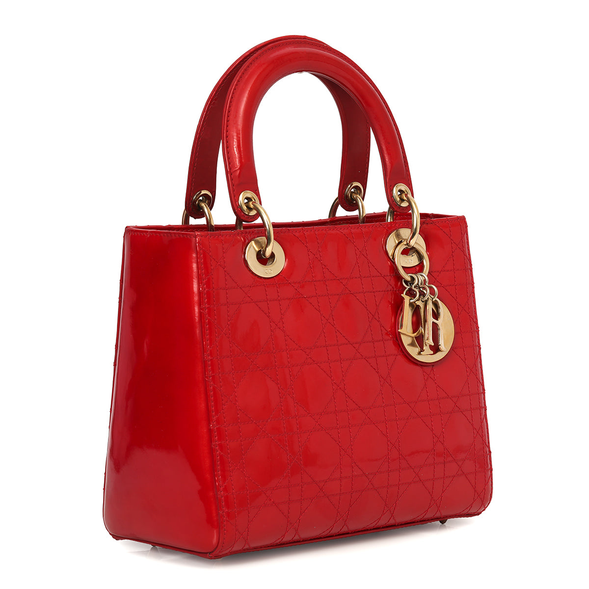 Red Cannage Patent Leather Medium Lady Dior Tote