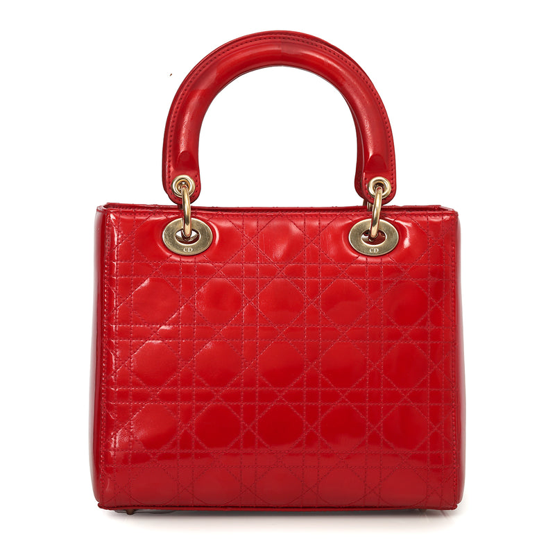 Red Cannage Patent Leather Medium Lady Dior Tote