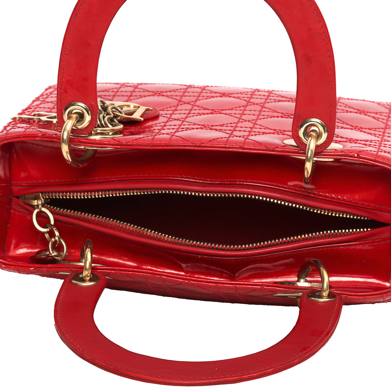 Red Cannage Patent Leather Medium Lady Dior Tote