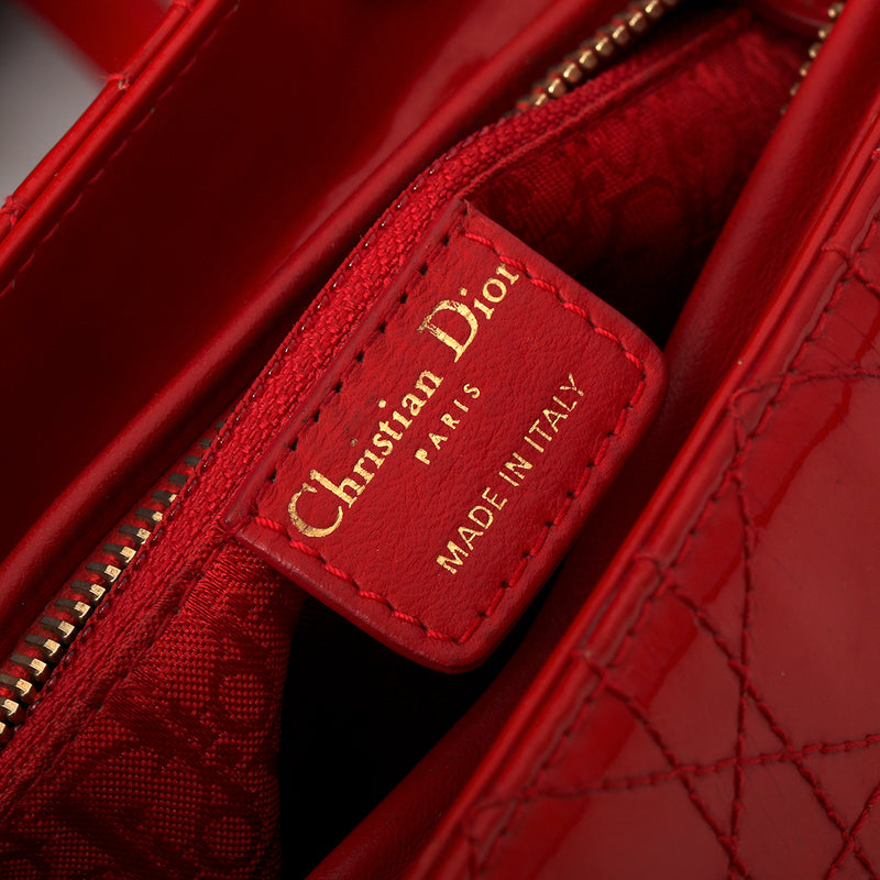 Red Cannage Patent Leather Medium Lady Dior Tote