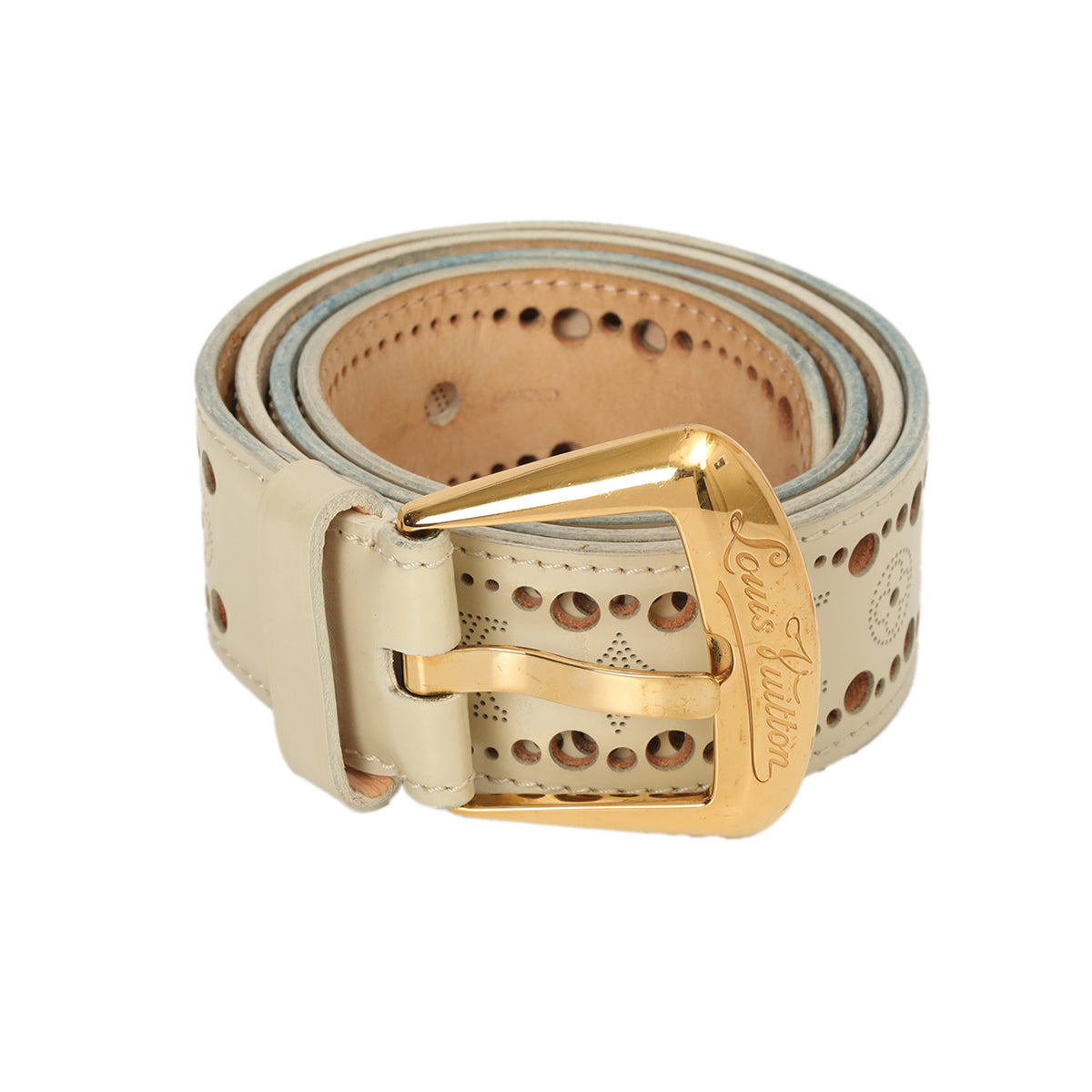 Ivory Perforated Mahina Phoenix Leather Belt Size: 36/90