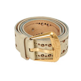 Ivory Perforated Mahina Phoenix Leather Belt Size: 36/90