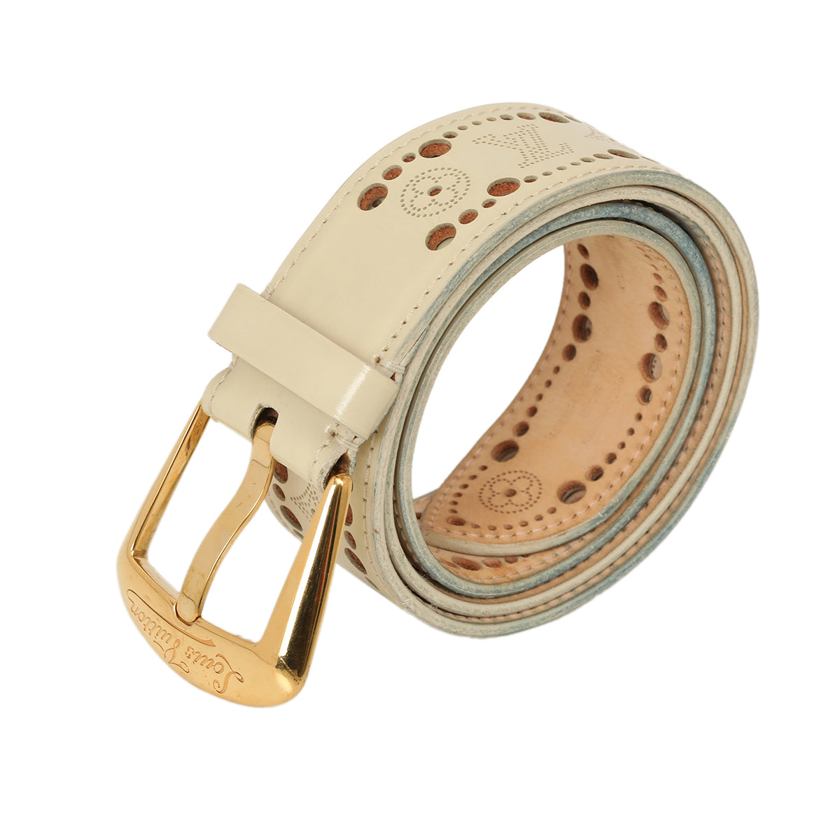 Ivory Perforated Mahina Phoenix Leather Belt Size: 36/90