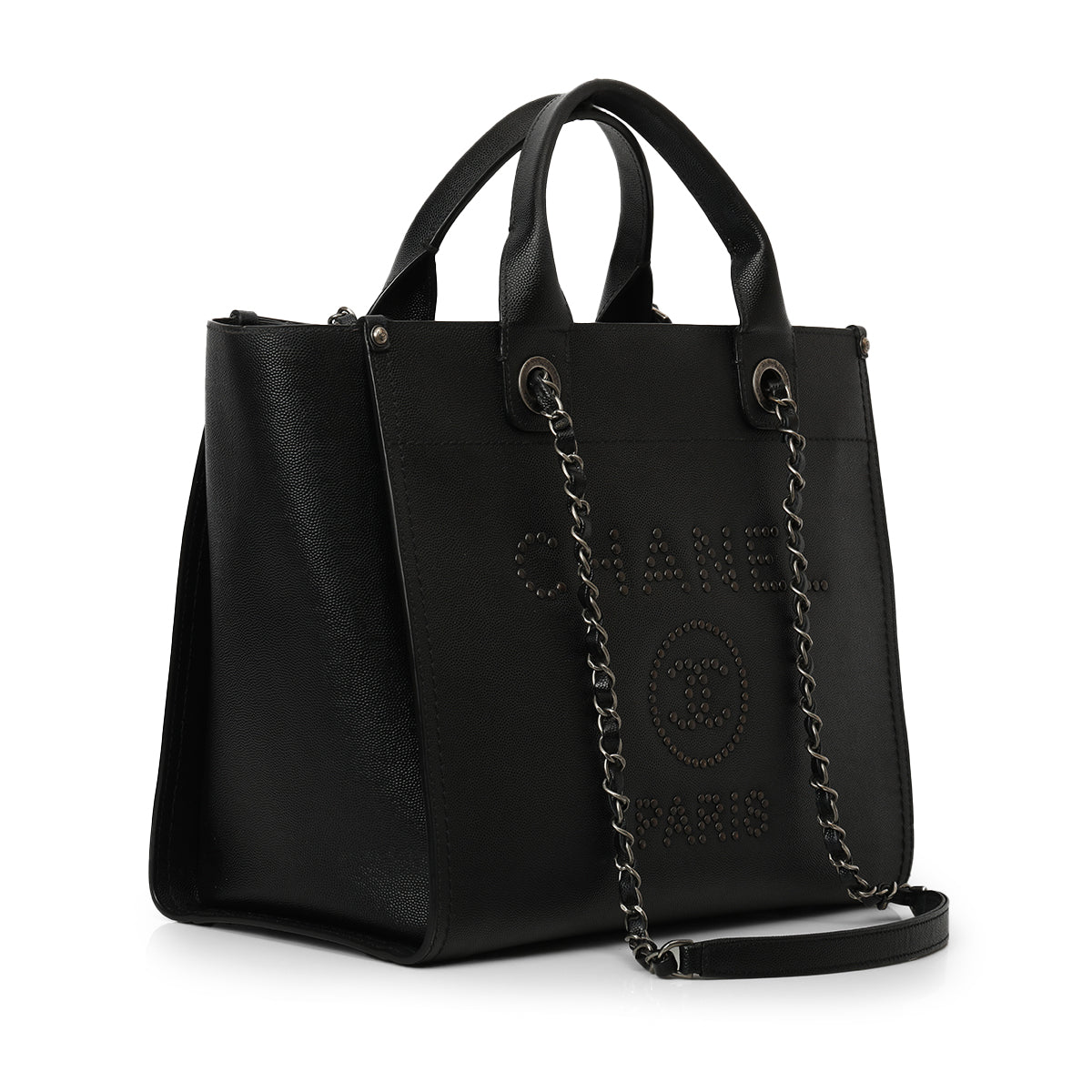 Caviar Leather Studded Dauville Tote Small