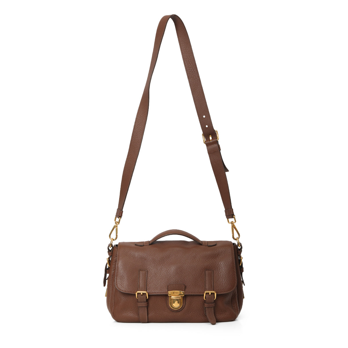 Brown Leather Pushlock Flap Top Handle Bag